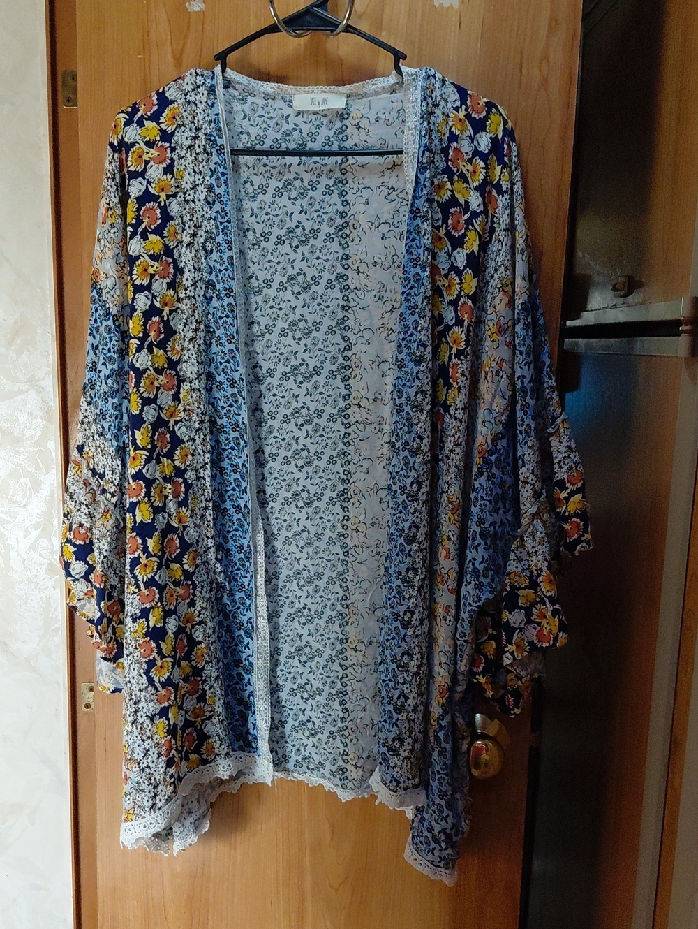 Floral Open-Front Kimono Shrug - Blue Multi